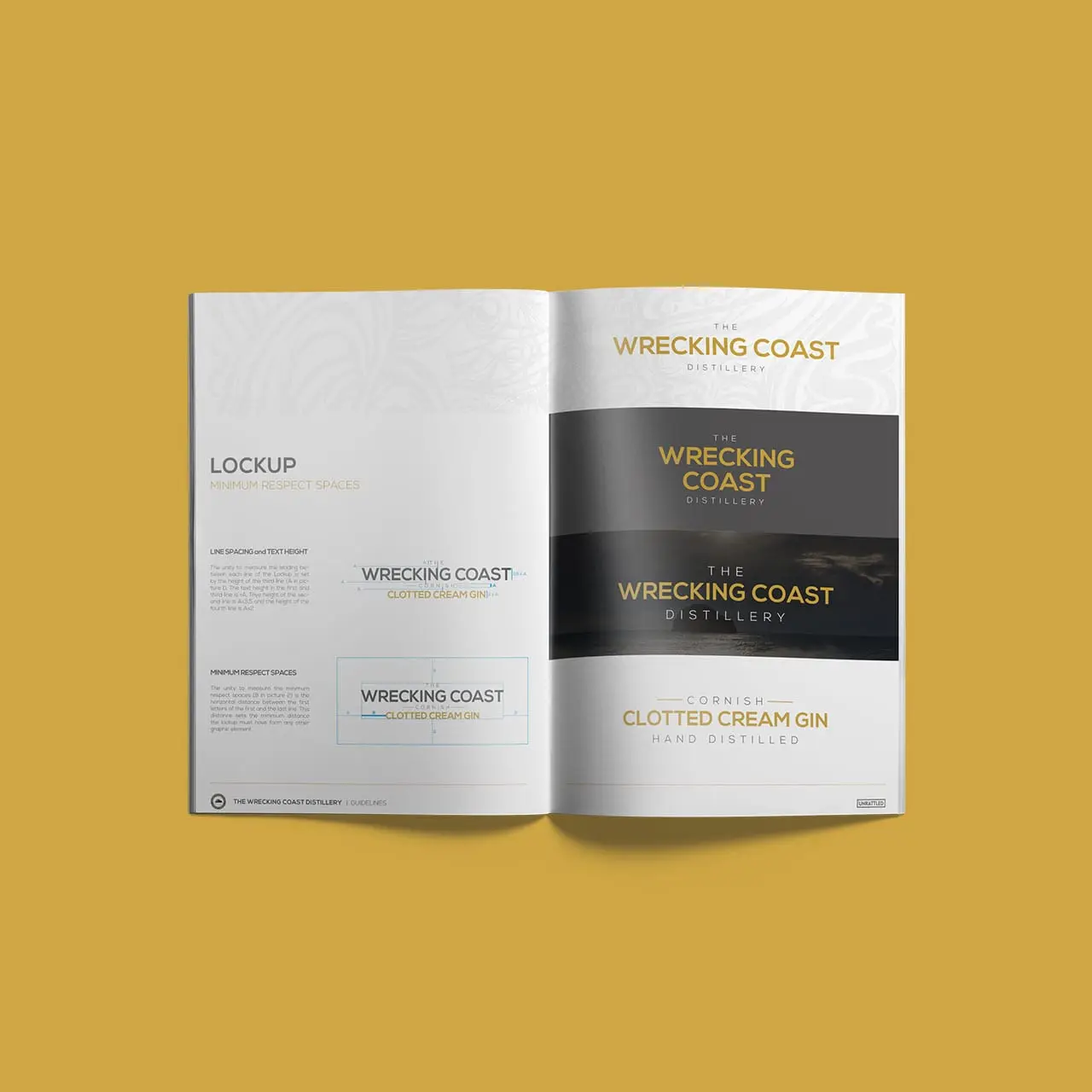 Clotted Cream Gin Spirit Brand Guidelines 1280x1280 The Wrecking Coast Distillery brand and identity guidelines document image from above