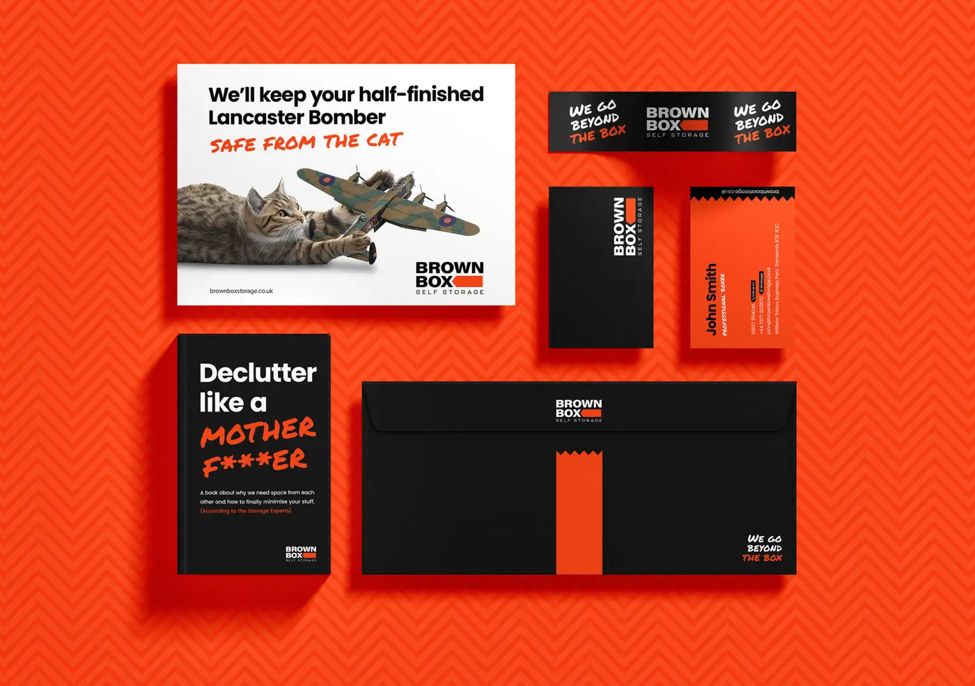 A collecting of brown box storage print collateral and beautifully designed stationery.