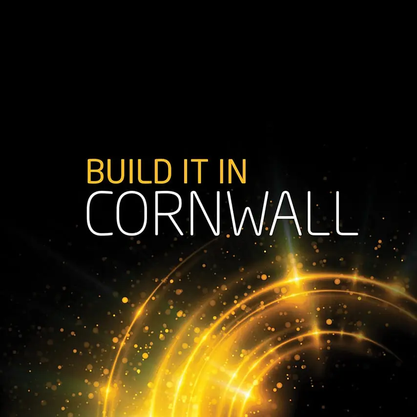 Identity design and copy line for branded lego event merchandise. The Copy reads 'Build it in Cornwall'
