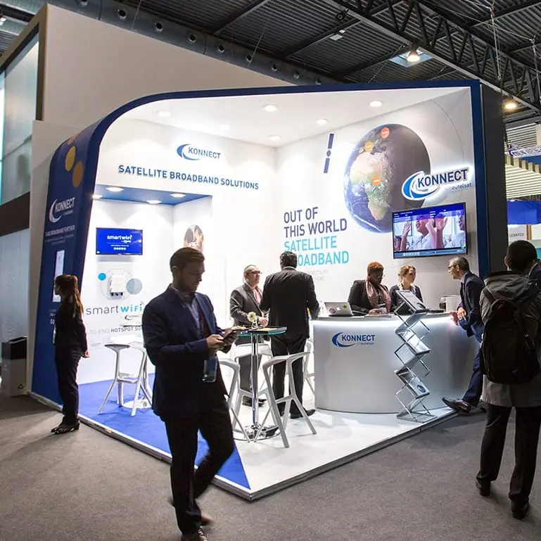 A photograph of the exhibition stand during the Mobile World Congress exhibition