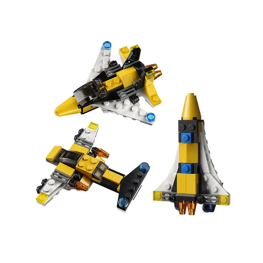 Three mini lego models for Aerospace and Space branded lego event merchandise concept.