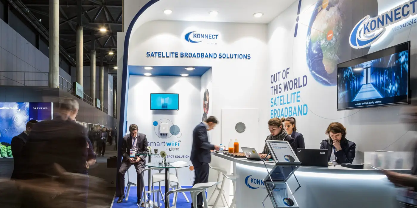 Konnect exhibition stand and team at the mobile world congress