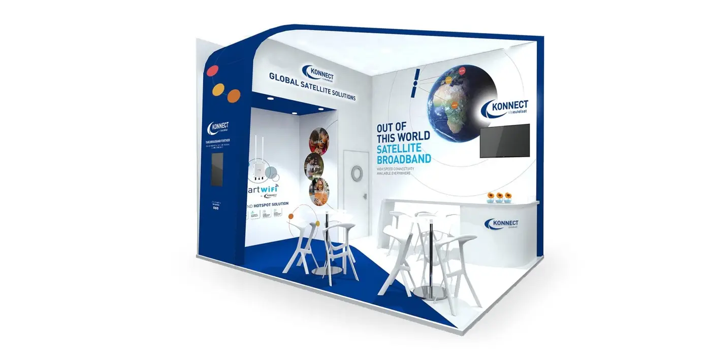 A single 3d render of the Konnect exhibition stand design and complete branding