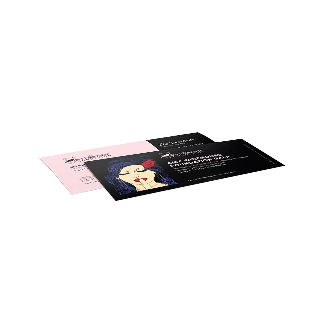 Two branded ticket designs for the Amy Winehouse Foundation Gala event