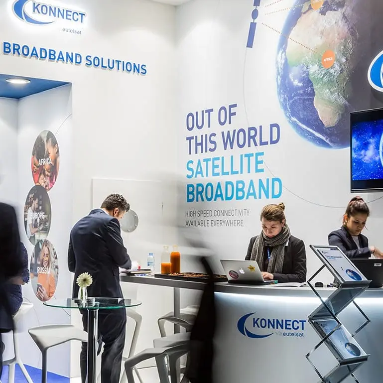 The Konnect team on the stand at the Mobile World Congress exhibition